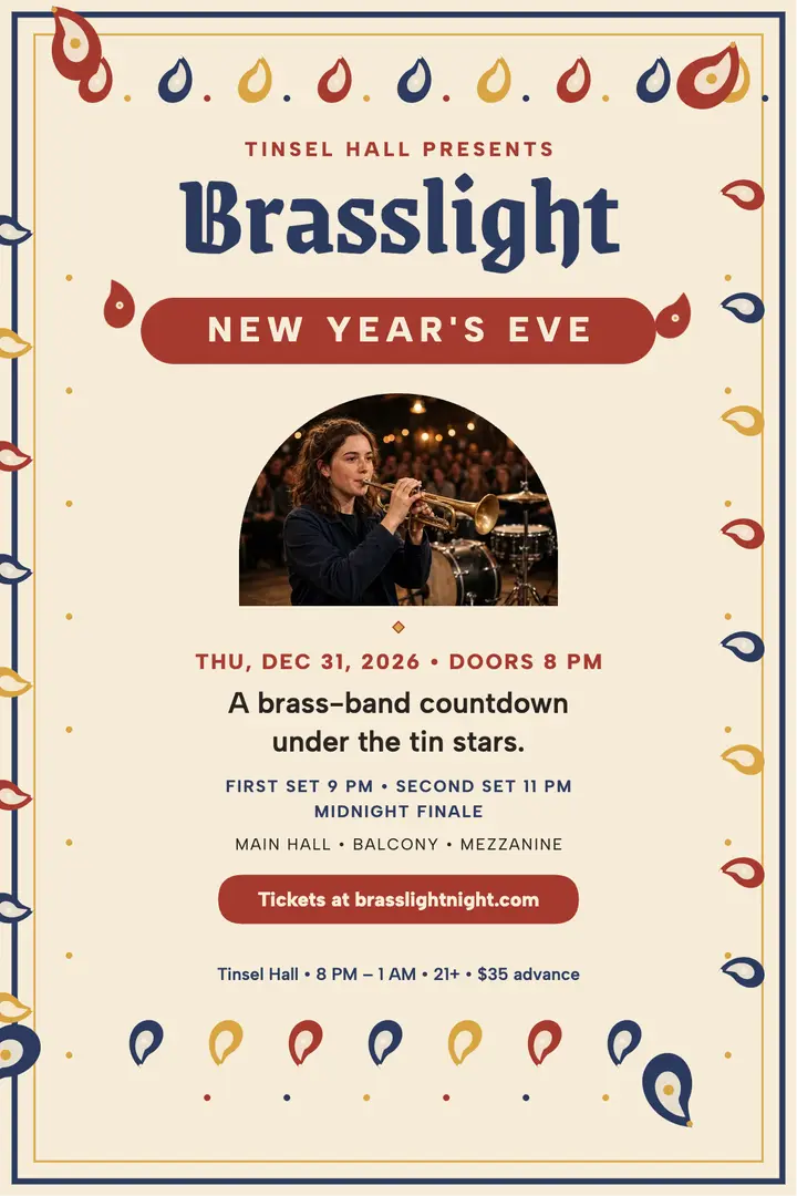 Brasslight New Year's Eve paisley poster: new year's eve poster template