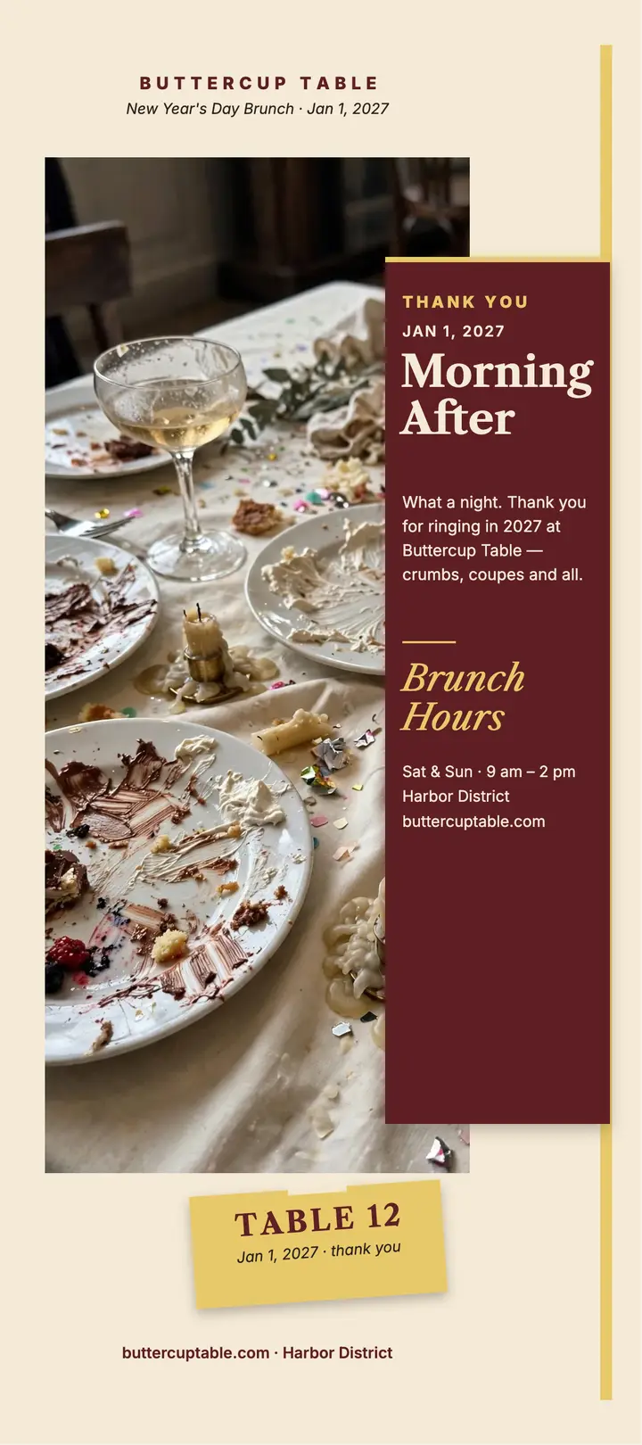 Buttercup Table New Year brunch recap card template