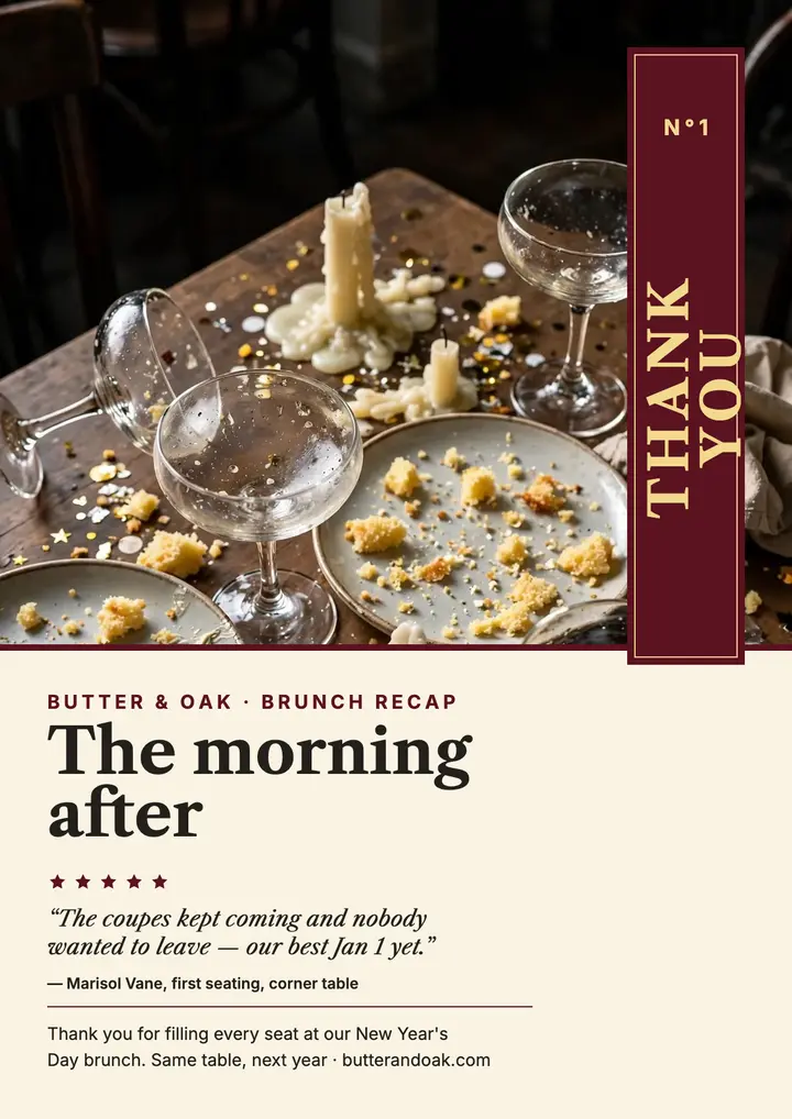 Butter and Oak New Year brunch thank you template