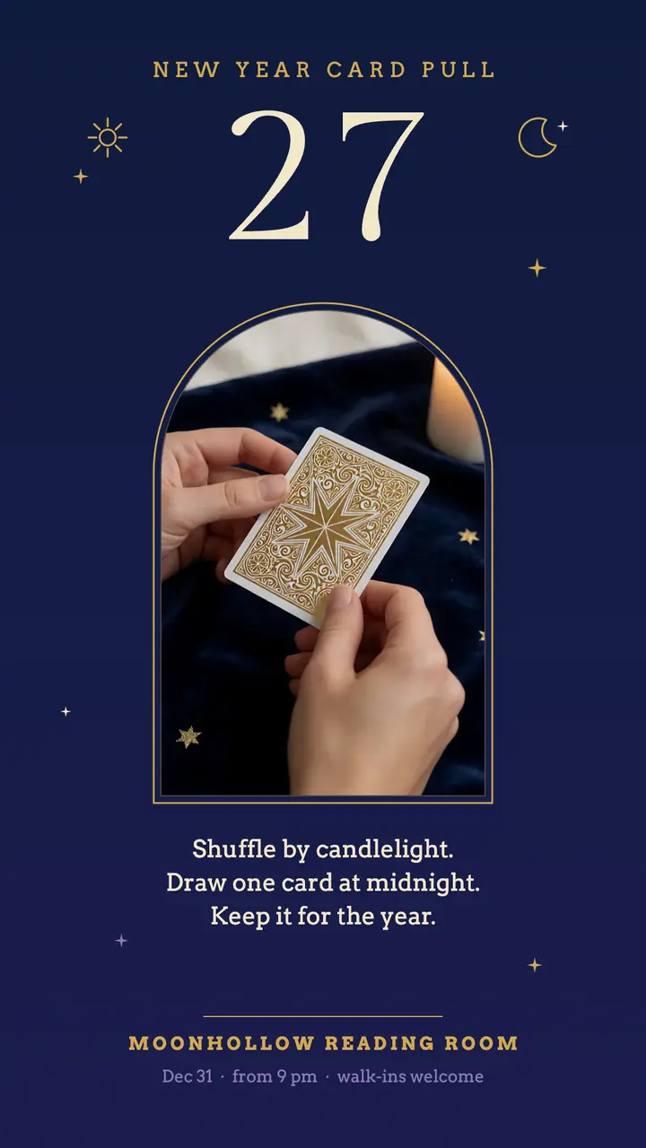 New Year card pull Instagram story, mystic tarot: new year tarot card pull story template