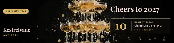 Advisory firm New Year greeting banner, champagne fizz template