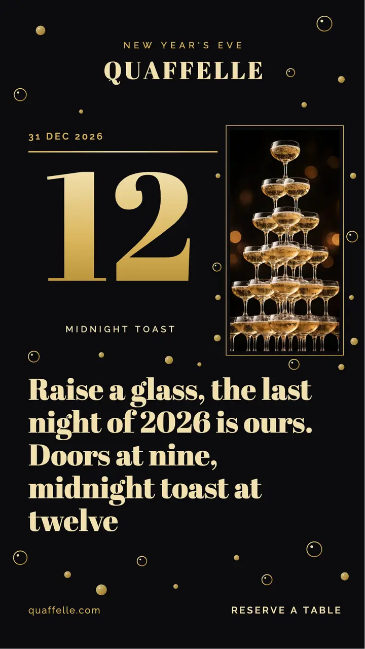 New Year's Eve champagne toast story, Quaffelle template