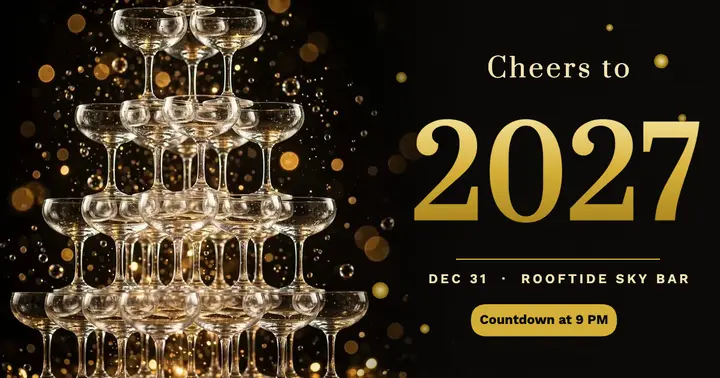 New Year's Eve rooftop toast post, champagne fizz: new year's eve party facebook post template