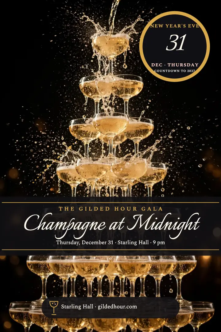 Gilded Hour champagne tower New Year poster template