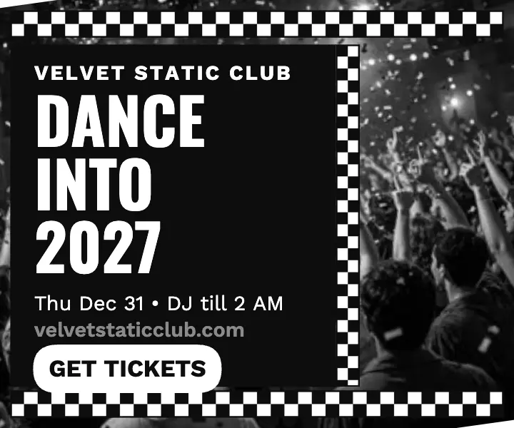 Velvet Static NYE DJ checker ad template