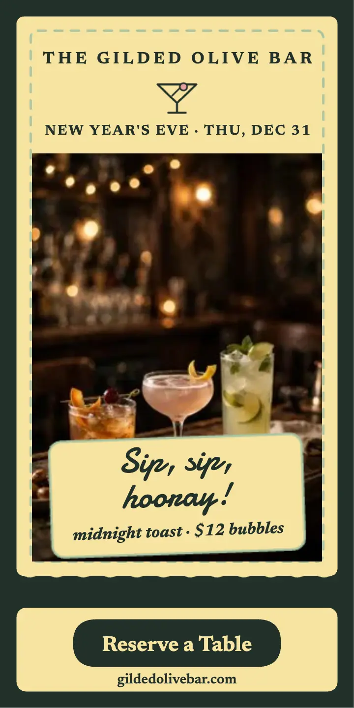 Gilded Olive NYE cocktail napkin ad template