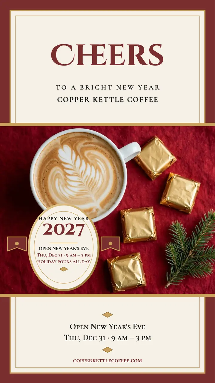 Copper Kettle New Year hours crest story template