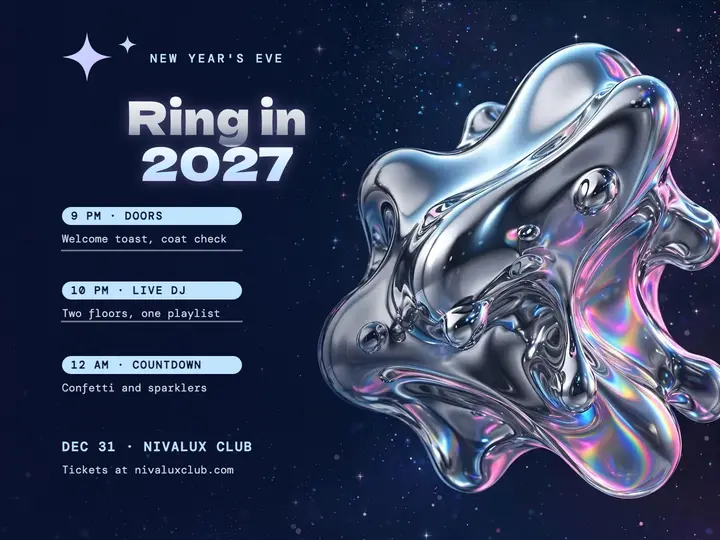 Ring in 2027 chrome party schedule slide template