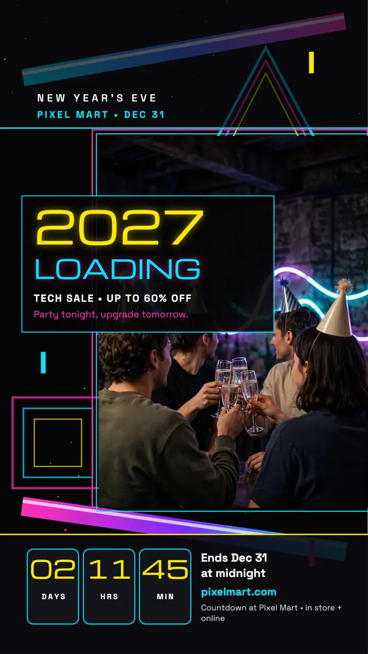 Pixel Mart New Year countdown sale story template