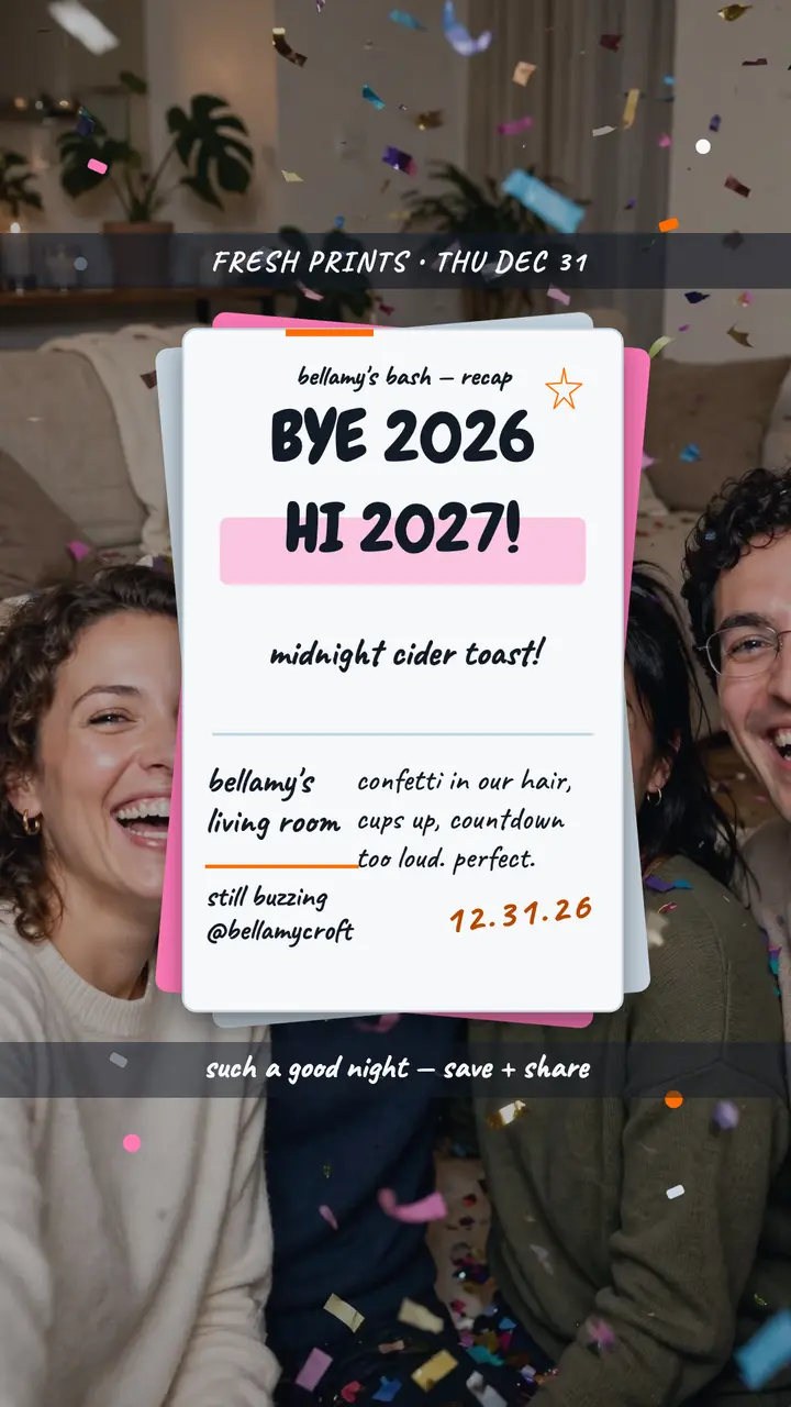 Bellamy's New Year midnight toast recap template
