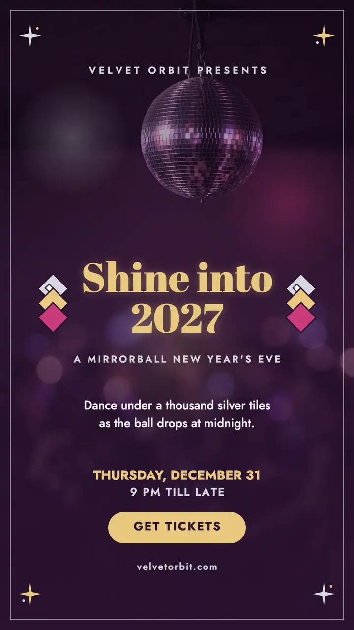 Velvet Orbit mirrorball New Year story template