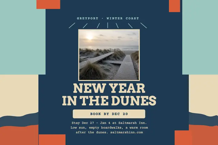 Saltmarsh Inn New Year dunes postcard template