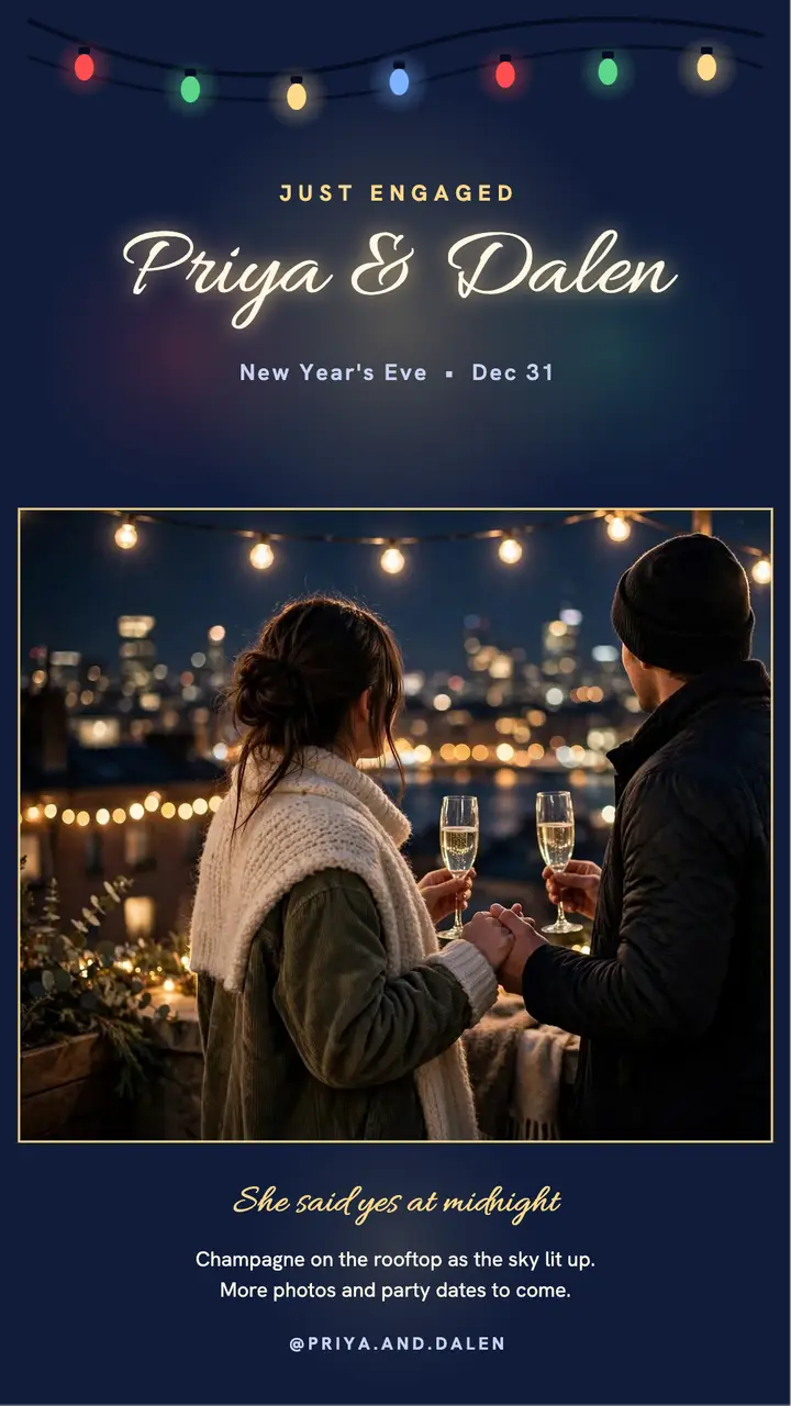 Priya and Dalen New Year engagement story template