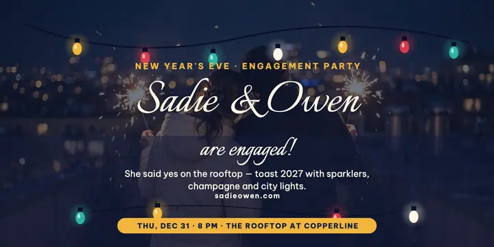 Sadie and Owen New Year engagement party post: engagement party post template