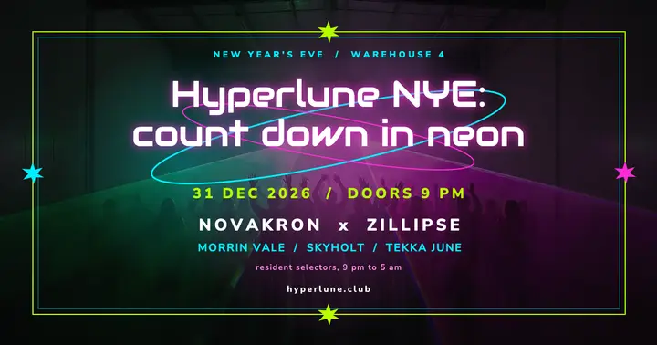 Hyperlune New Year's Eve warehouse rave post template