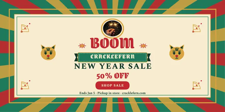 Cracklefern New Year firecracker sale: new year sale post template