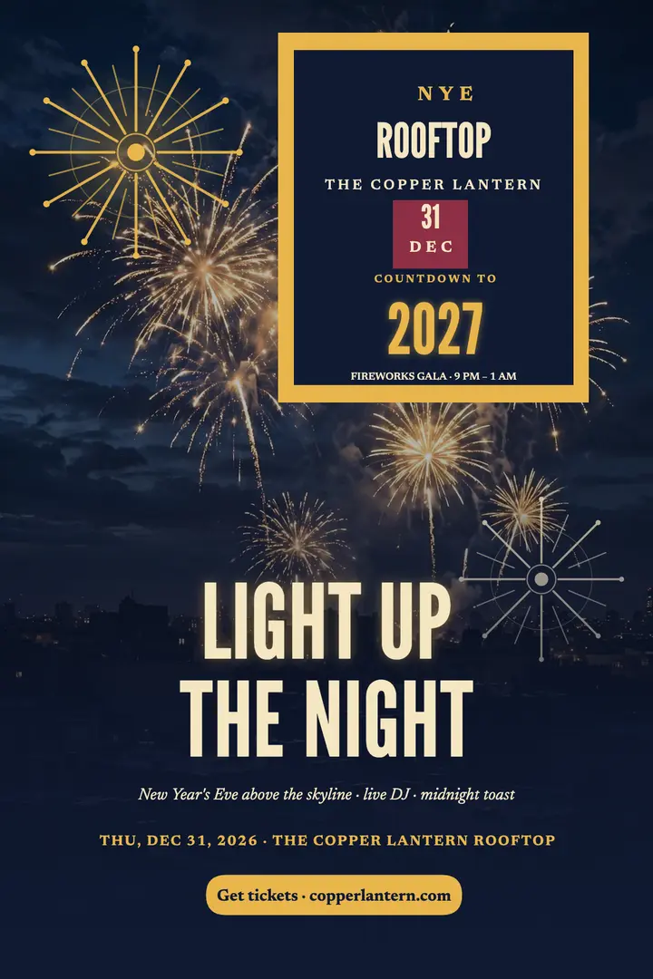 Copper Lantern rooftop fireworks gala poster template