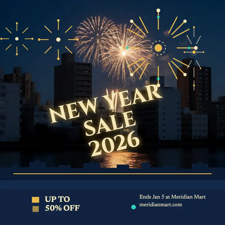 Meridian Mart New Year fireworks sale template
