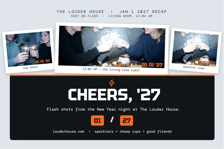 Louder House New Year flash recap template