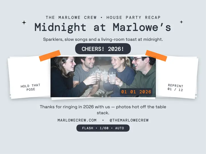 Marlowe Crew New Year flash recap slide: new year party recap slide template