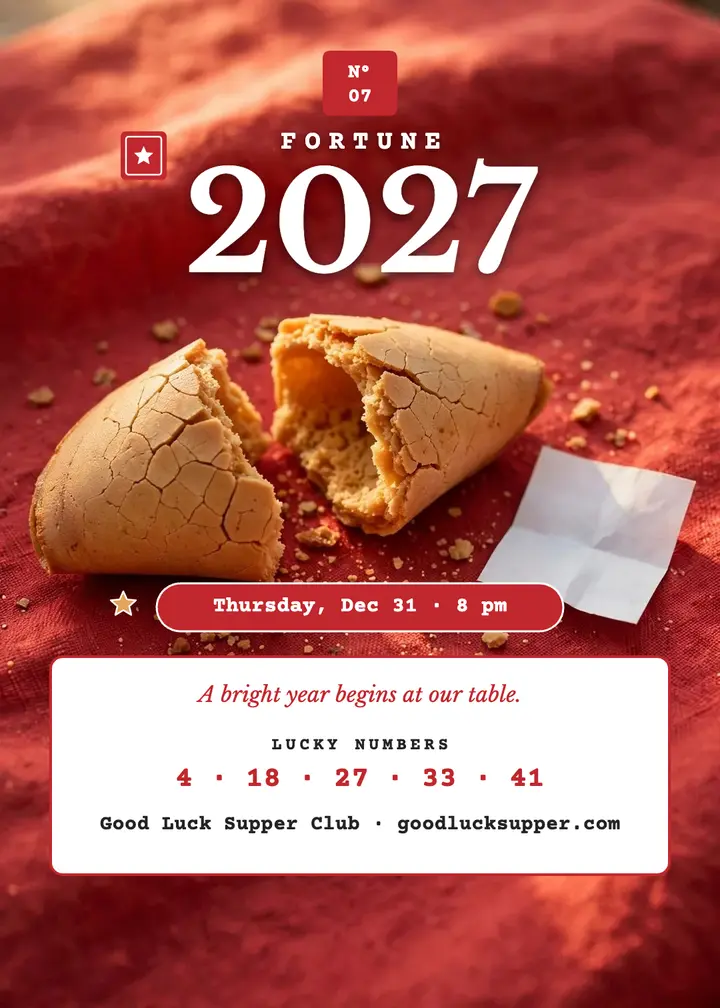 Good Luck Supper Club New Year fortune invite template