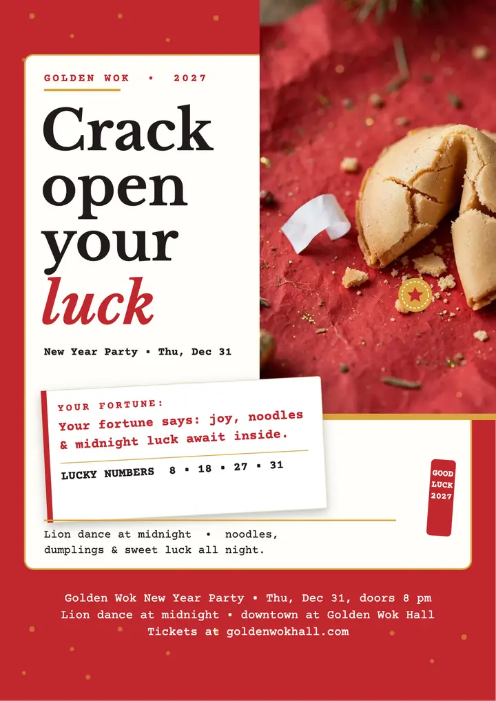 Golden Wok New Year fortune flyer template