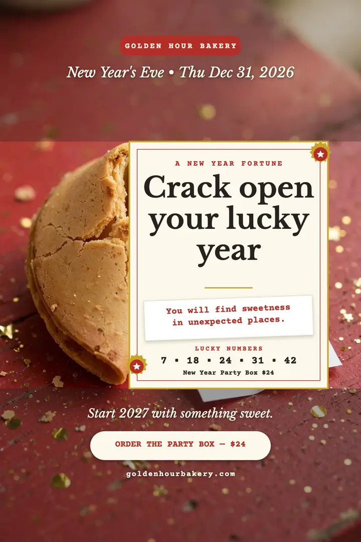 Golden Hour Bakery New Year fortune poster template
