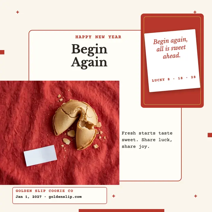 Golden Slip Begin Again fortune card template