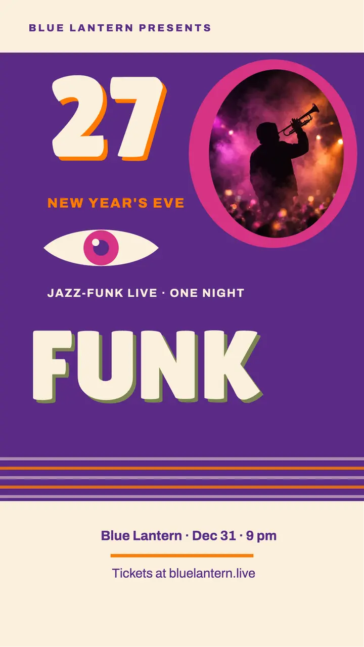 Blue Lantern NYE jazz-funk silkscreen story template
