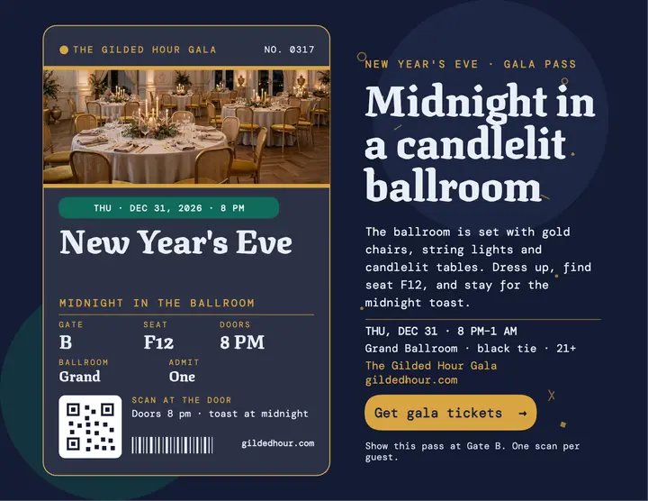Gilded Hour New Year gala pass flyer template