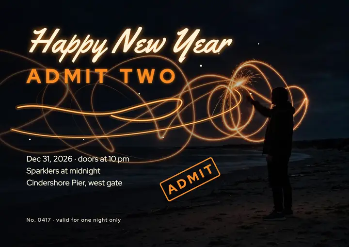Cindershore Pier New Year's Eve admit-two pass template