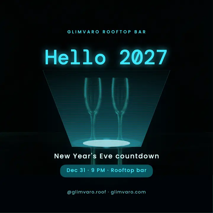 Hello 2027 rooftop countdown hologram post template