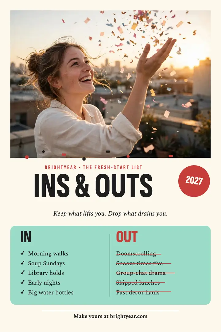 Brightyear New Year ins and outs poster: new year ins and outs poster template