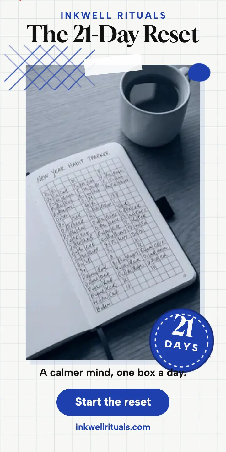Inkwell Rituals New Year Reset ad: journal habit tracker ad template