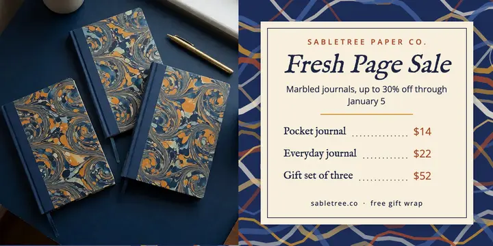 Sabletree fresh page journal sale, marbled paper template