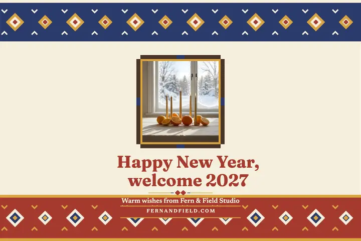 Fern and Field Happy New Year kilim card template