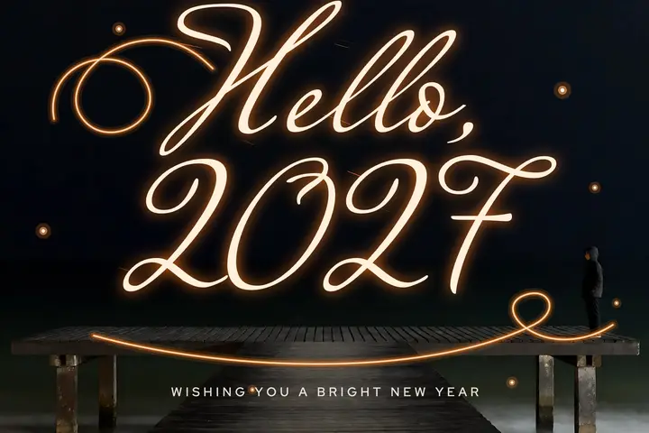 New Year postcard, light-painting script: new year postcard glowing script template