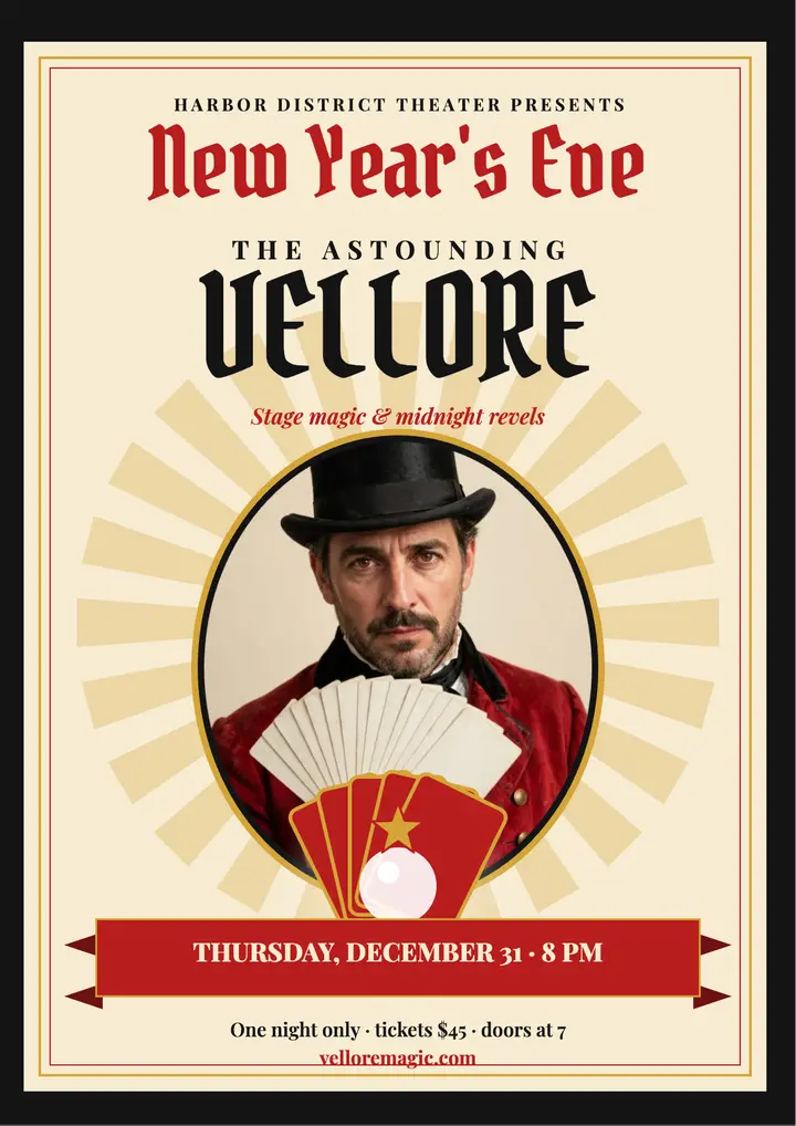 Vellore New Year's Eve magic show flyer template