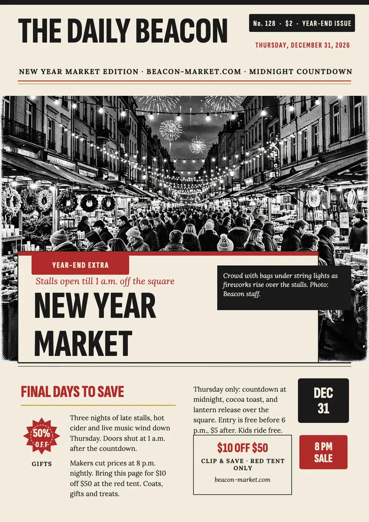 Daily Beacon New Year market front page template