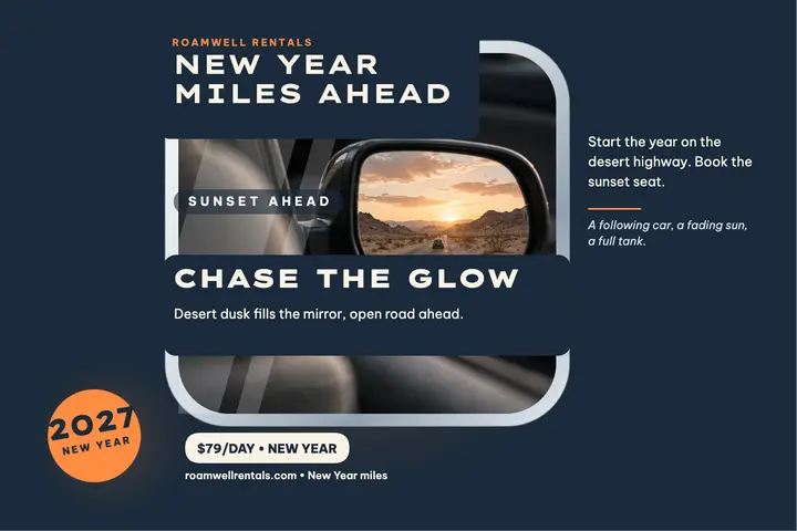 Roamwell New Year mirror road postcard template