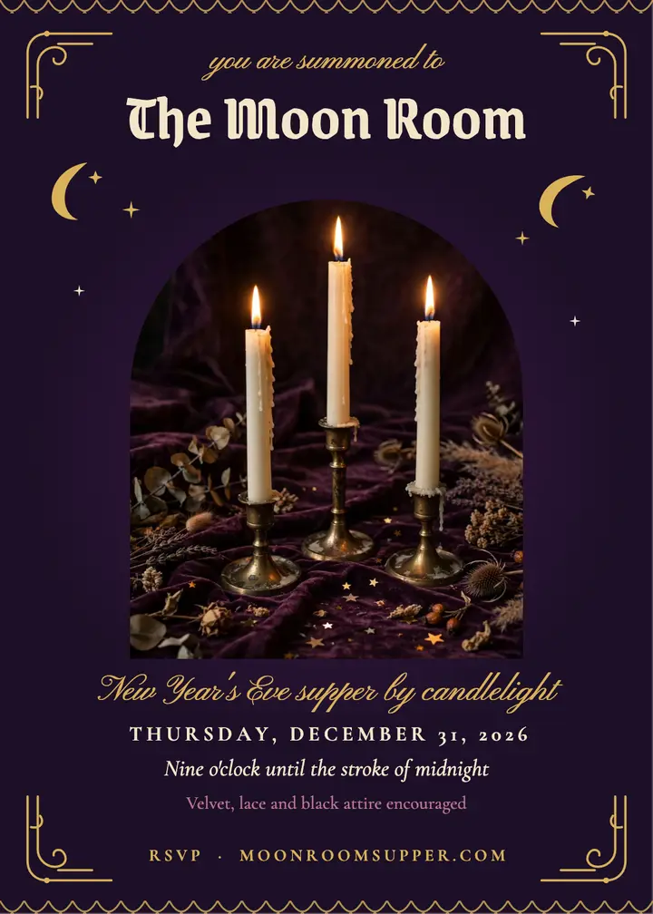 The Moon Room New Year's Eve supper invitation template