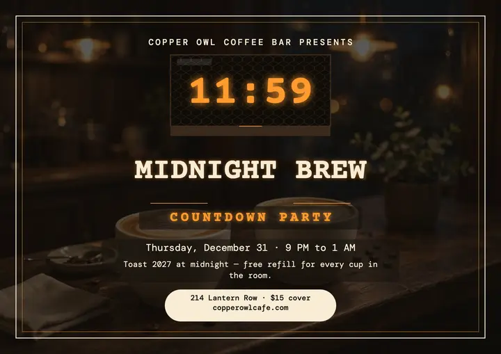 Copper Owl midnight brew countdown certificate: new year countdown certificate template