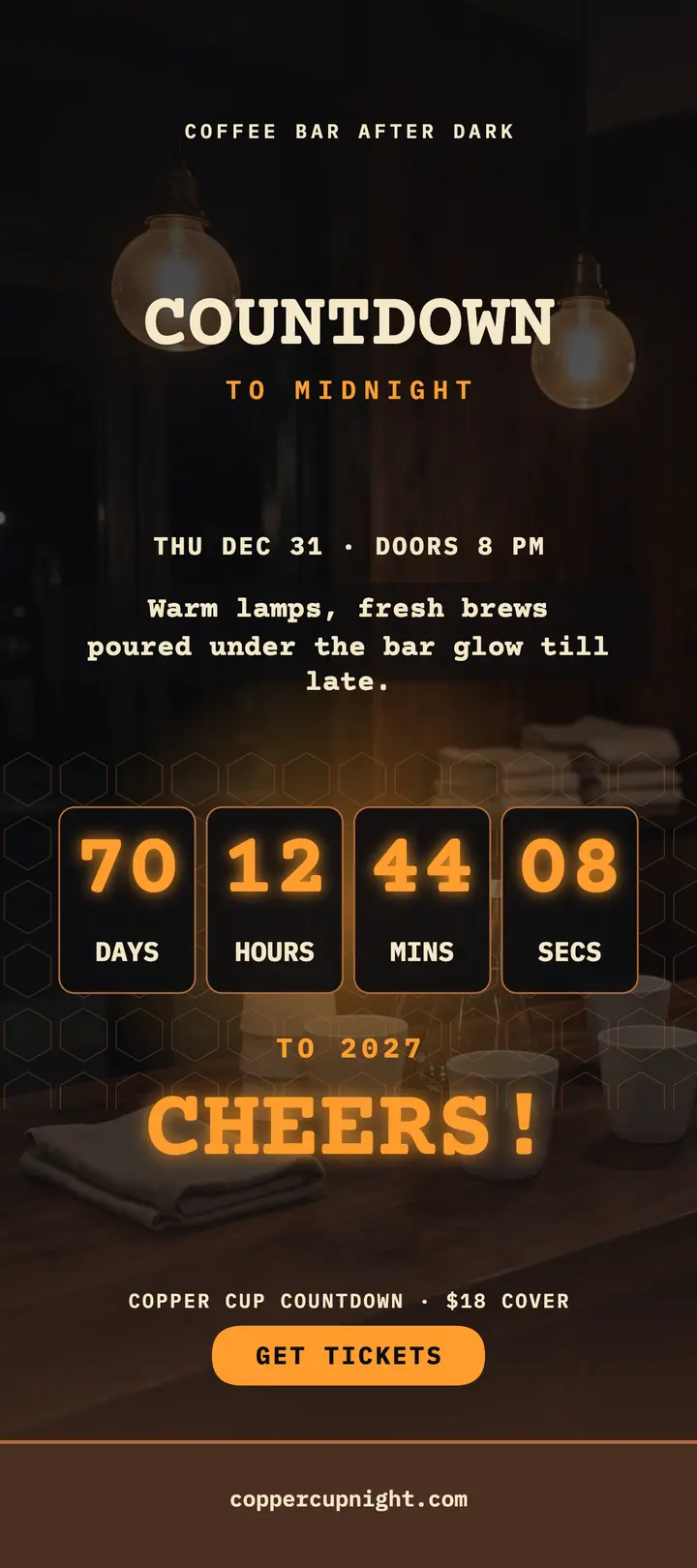 Copper Cup Countdown New Year rack card template