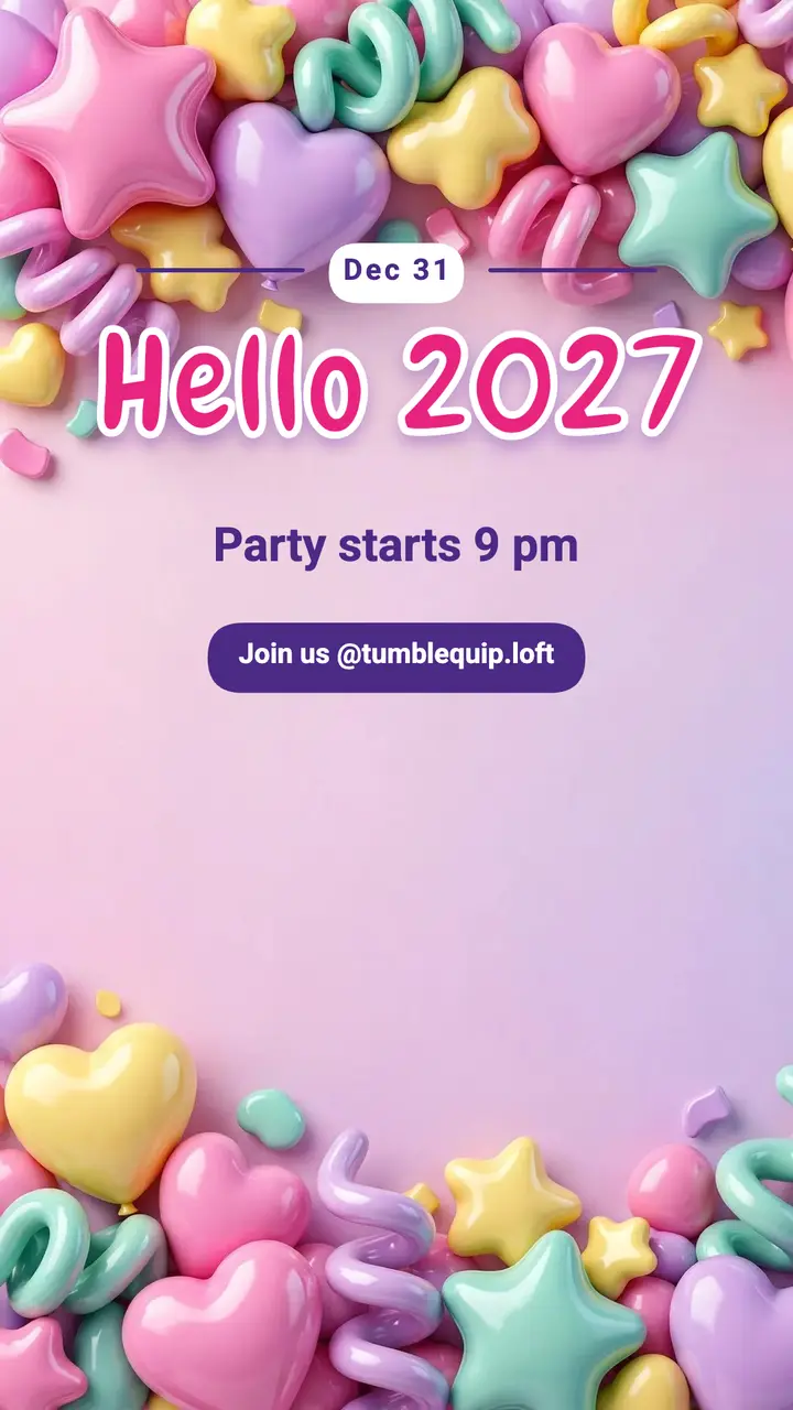 Hello 2027 New Year's Eve party story, inflated 3D: new year's eve party story template