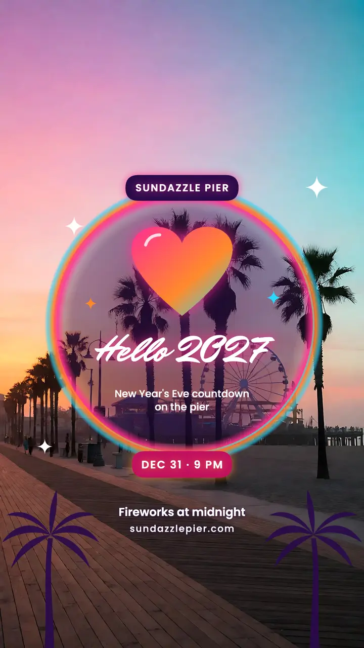 Sundazzle Pier Hello 2027 countdown story template