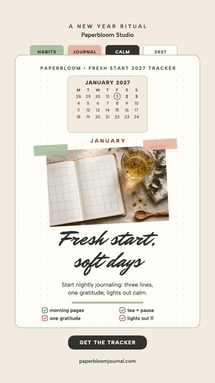 Paperbloom Fresh Start journal story: habit tracker story template
