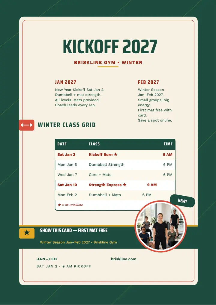 Briskline Gym New Year pocket schedule flyer template