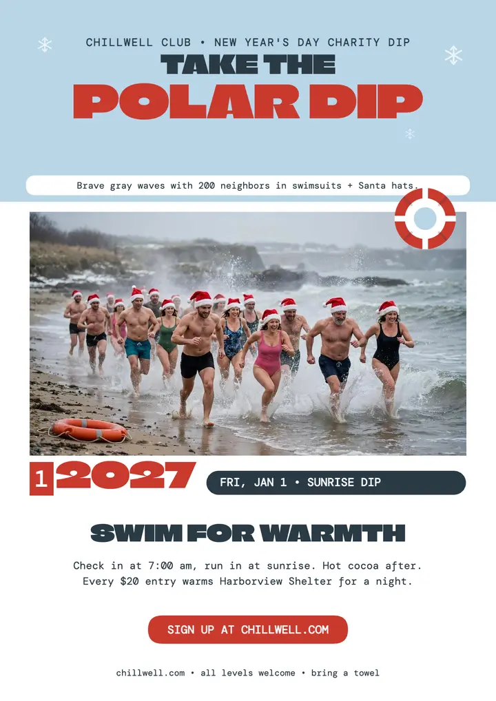 Chillwell Club New Year polar dip flyer template