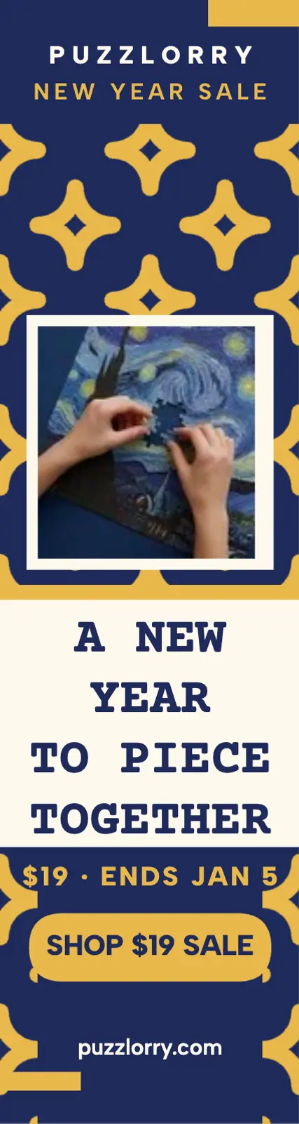 Puzzlorry New Year puzzle sale skyscraper: puzzle sale ad template