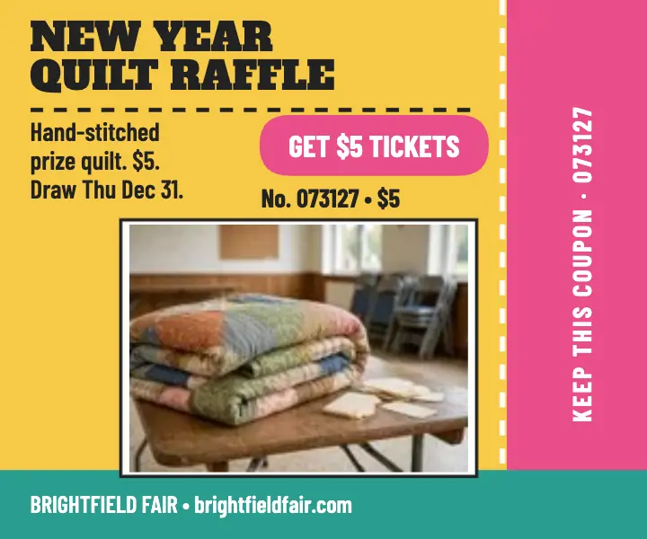 Brightfield Fair New Year quilt raffle tickets ad template